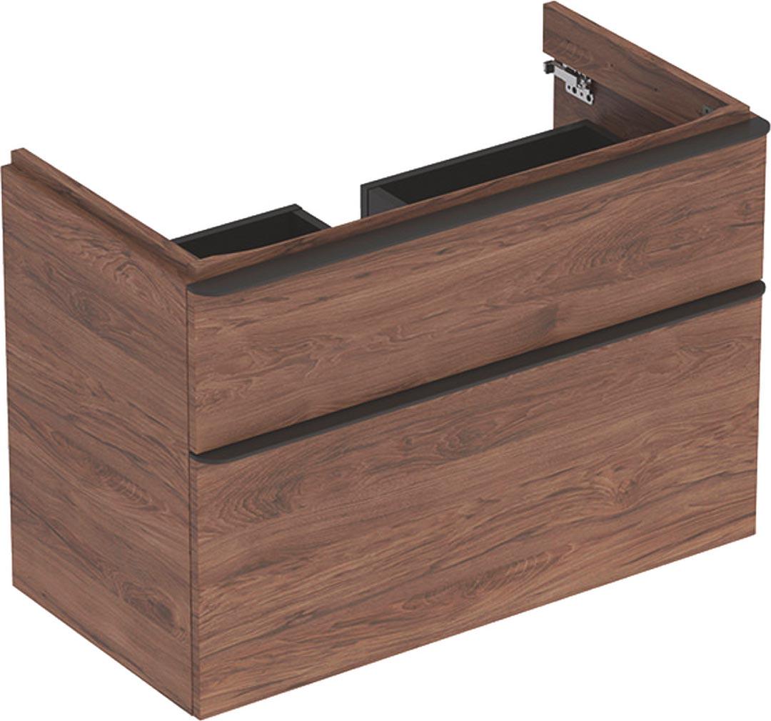 Тумба под раковину подвесная, 884хh617х470мм, 2 выдв.ящика, монтаж с раковиной 900мм, (цв. Пекан), крепёж в компл., Smyle Square ZZ