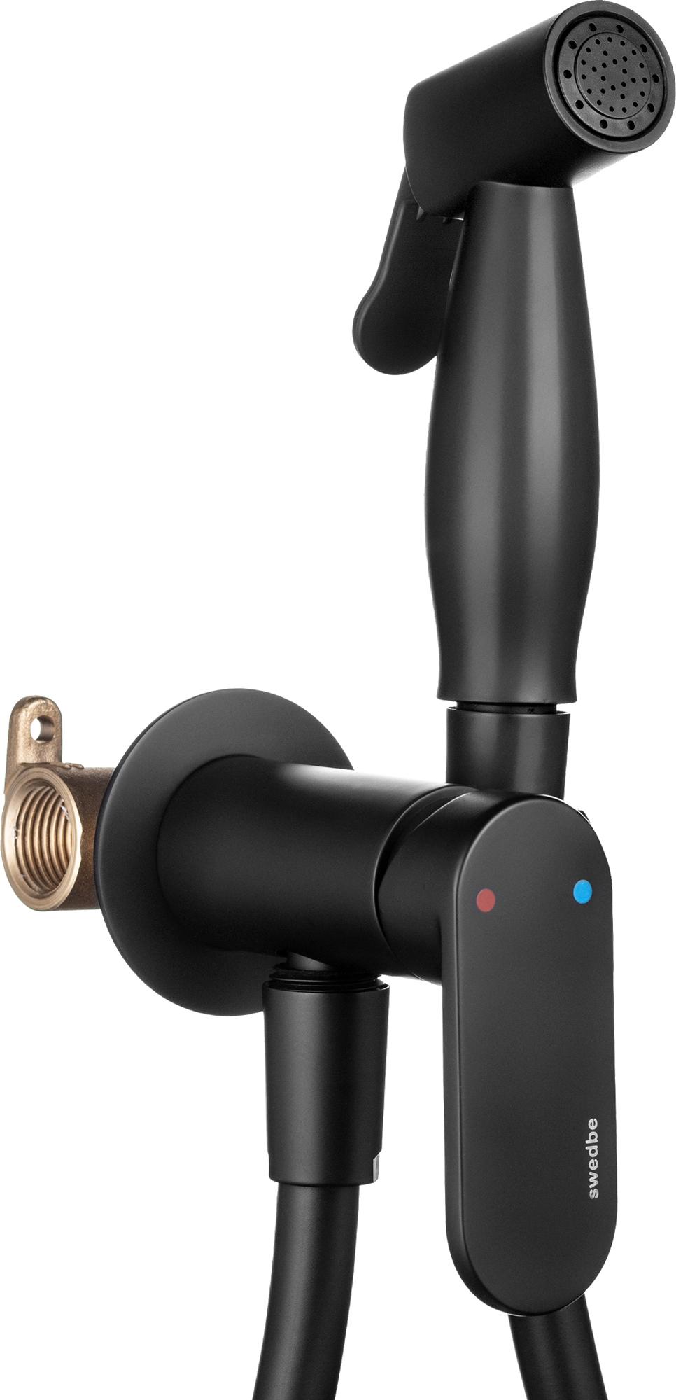 Смеситель совмещённый с гигиеническим душем, готовый комплект: лейка, шланг 120см., скрытая часть, (цв.черный матовый), Platta ZZ