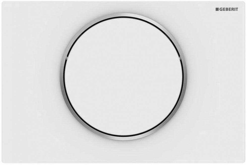 Клавиша одинарного смыва, смыв/стоп, (панель и клавиша цв.белый матовый лак, кольцо полированное, нерж.сталь), Sigma10 ZZ