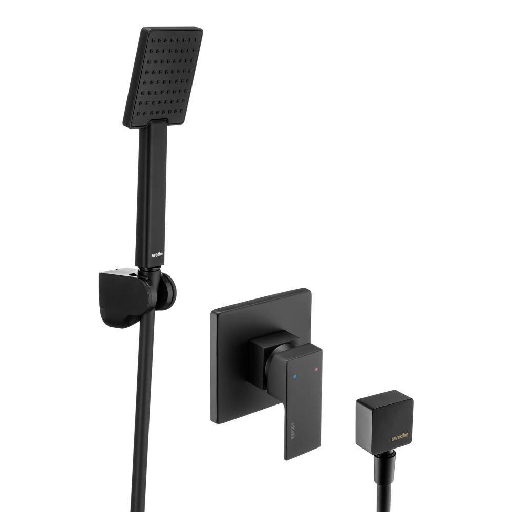 Душевой набор: смеситель встраив. в стену с внутр.частью, ручной душ, шланг 1,75м, кронштейн, шланговое подсоединение, (цв.черный матовый), Platta ZZ