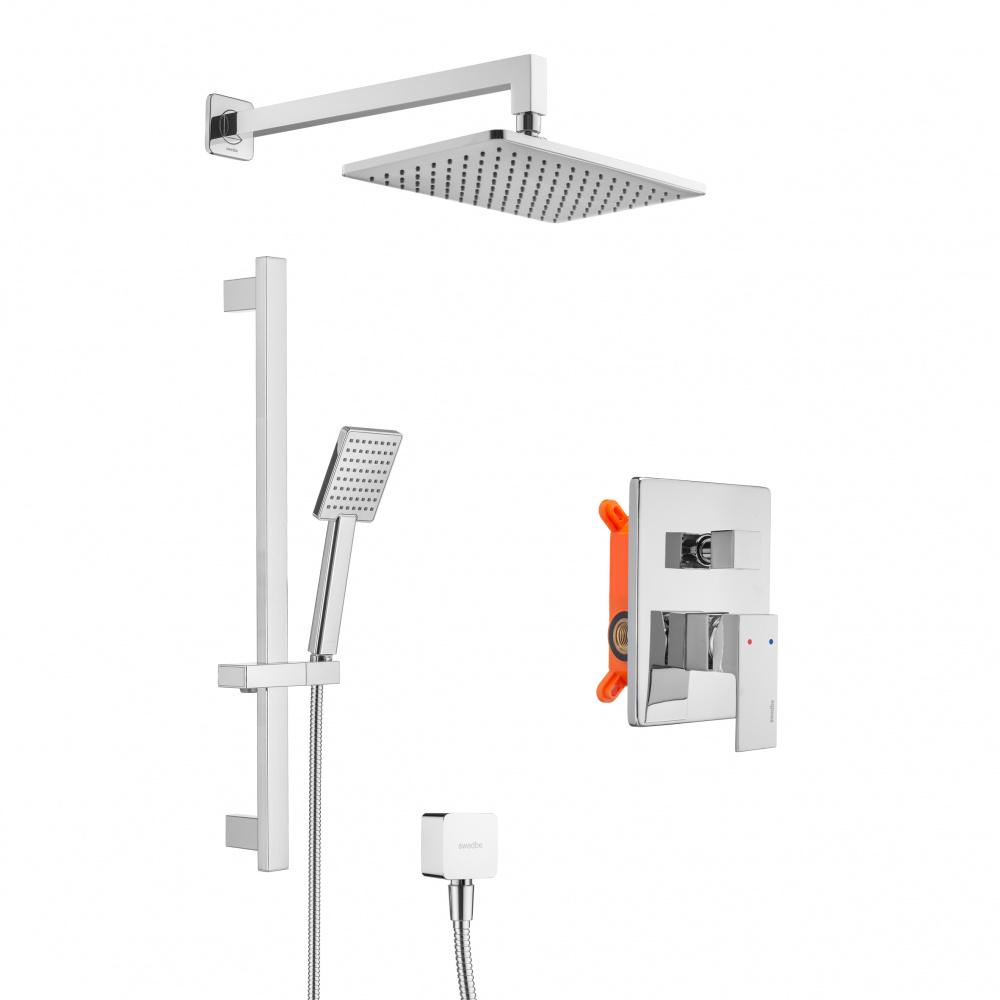 Душ. компл.: верхн.душ 300х190мм, настенный кронштейн, смеситель встр.в стену с внутр.частью, лейка, шланг, кронштейн с выход.воды,(цв.хром),Platta ZZ