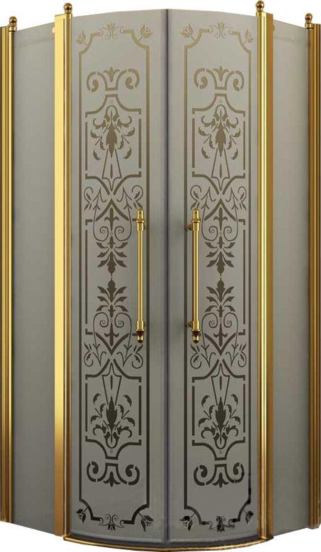 Душевое ограждение, 1/4 круга, R550, 900х900хh1950мм, 2 расп.двери с 2 неподв.сегм., (профиль цв. золото, стекло 6мм матовое.с прозр.рис), Malme ZZ