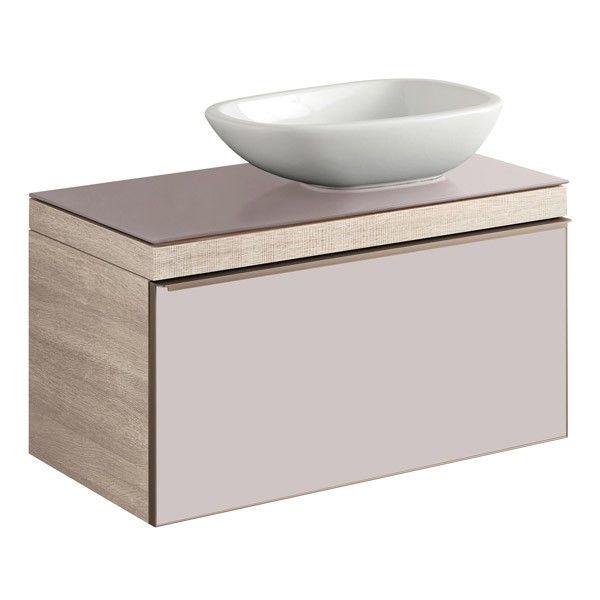 Тумба 884хh543х504мм, 1 выдв. ящик, со стекл.столеш.(уст.сифона(слива) прав/лев), д/уст.с рак.арт.123655;123555,(цв. свет дуб, стек.фронт пан беж) ZZ