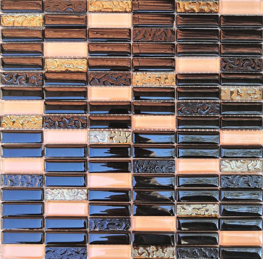 Мозаика 1084 микс черный-черный риф.верх-бежевый разбеленный-золото риф. низ15х48 ZZ|30х30 XX