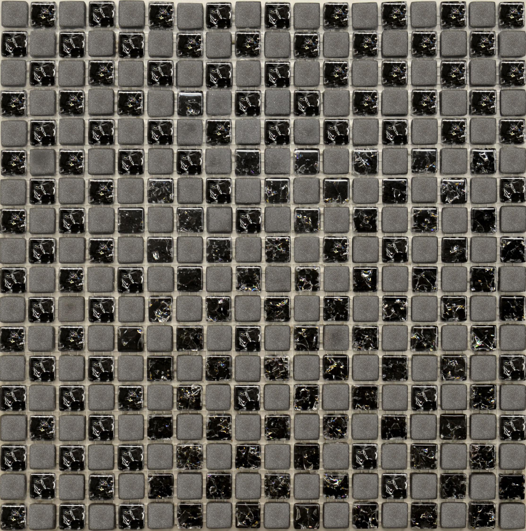 Мозаика Glass 2023 шахматка черная колотая - черная матовая ZZ|30х30