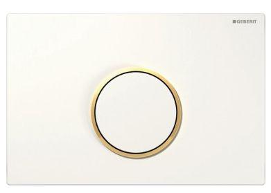 Клавиша одинарного смыва, смыв/стоп, (панель и клавиша цв.белый, кольцо позолота, пластик), Sigma10 ZZ