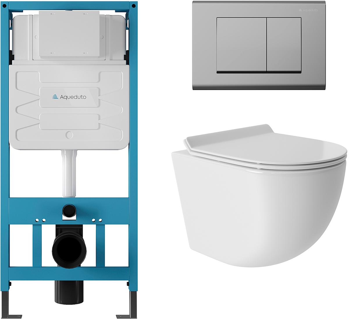 Компл.: унитаз подв.,безободк,Tornado 490х360мм,цв.белый гл, сиденье с микролиф,,инстал. д/унит., крепёж, клавиша смыва Quadrado цв.хром, Ovo ZZ