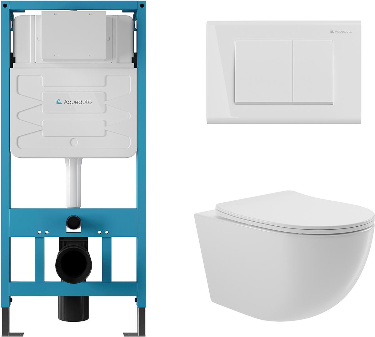 Компл.: унитаз подвесн.,безободк.,525х360мм,цв.белый глянц., сиденье с микролиф,,инстал. д/унит., крепёж, клавиша смыва Quadrado цв.белый гл., Ovo ZZ