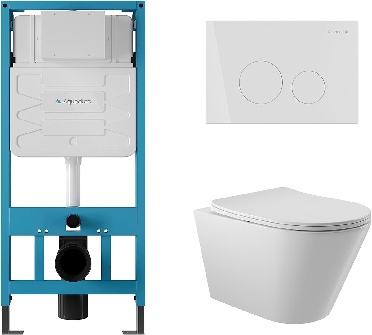 Компл.: унитаз подвесн.,безободк.,525х360мм,цв.белый глянц., сиденье с микролиф,,инстал. д/унитаза, крепёж, клавиша смыва Circulo цв.белый гл.,Cone ZZ