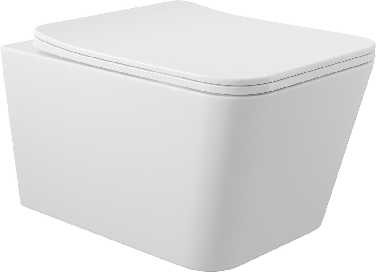 Унитаз подвесной 520х370мм, безободковый, сиденье с микролифтом, крепёж в компл., (цв.белый матовый), Macio