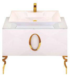 Тумба 100х45см, напольная, под раковину, с 2-мя выдв. ящиками, со стеклянной столешницей, (корпус цв. белый, ножки 2шт., ручка цв. золото), Savoie ZZ