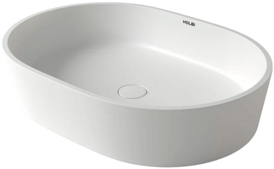 Раковина накладная 550х400х120мм, без отверст. для смесит., без перелива, д/к в цвет раковины в компл.,(иск.камень Soft rock цв.белый мат), Ariel ZZ