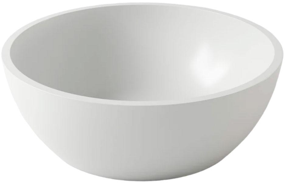 Раковина накладная 430х430х165мм, без отверст. для смесит., без перелива, д/к в цвет раковины в компл.,(иск.камень Soft rock цв.белый мат), Moon ZZ