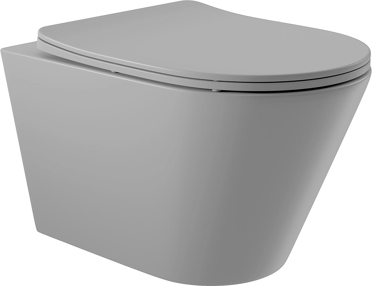 Унитаз подвесной 525х360мм, безободковый, сиденье с микролифтом, крепёж в компл., (цв.серый матовый), Cone