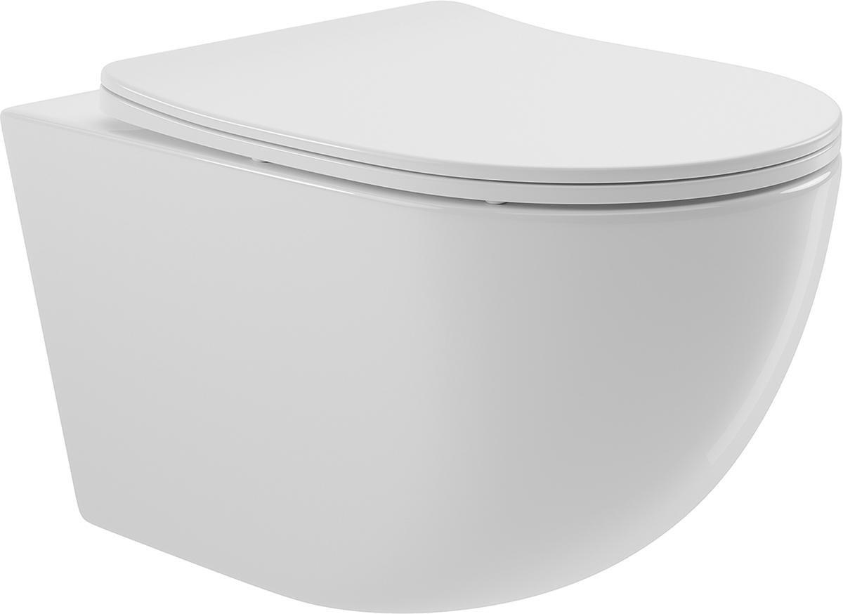 Унитаз подвесной 525х360мм, безободковый, сиденье с микролифтом, крепёж в компл., (цв.белый глянец), Ovo