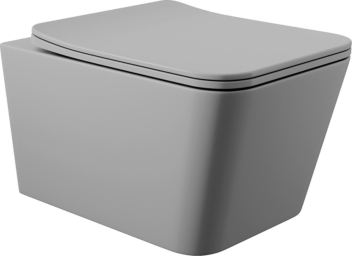 Унитаз подвесной 520х370мм, безободковый, сиденье с микролифтом, крепёж в компл., (цв.серый матовый), Macio
