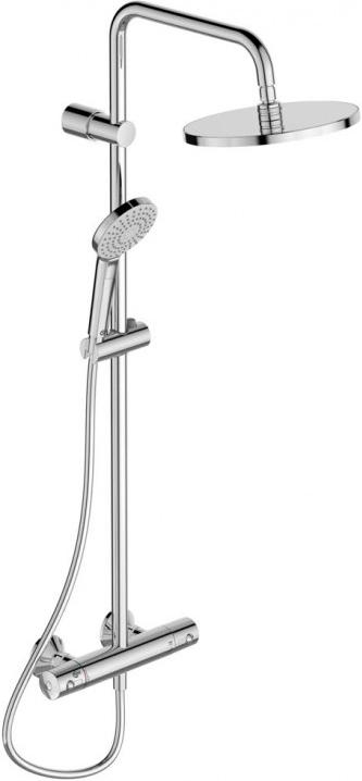 Смеситель термостат для душа, со стационарным круглым верхним душем 250мм(пластик), шланг, душ лейка в компл, (цв.хром), Idealrain Eco Evo KL