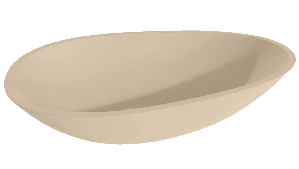 Раковина накладн. на столешн,овал.580х345хh140мм,без отв.д/смес,без перелива,литой камень S-Stone, матов цв.белый, Paola