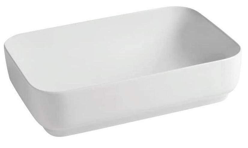 Раковина накладная на столешн. прямоугольн. 545х345хh100мм, без отв.д/смес,без перелива,литой камень S-Sense, глянец цв.белый, Callista 01 ZZ