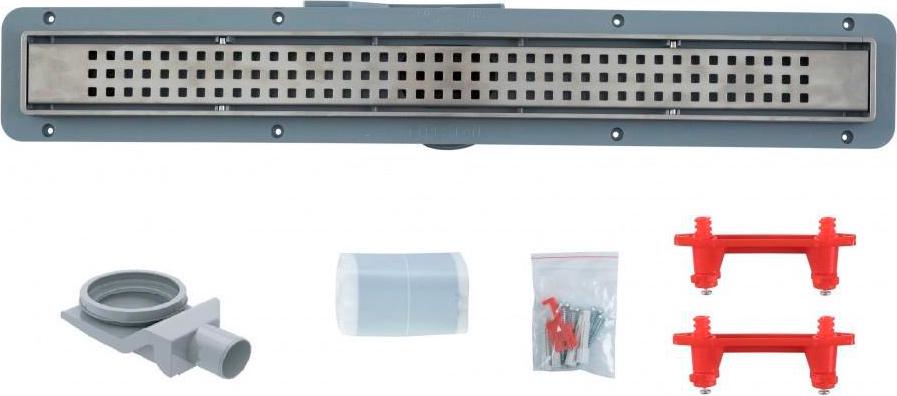 Дренаж.канал 750мм, готовый компл, сифон d50 вых.вбок 48л/мин,затвор(сухой/гидро),мин h монтаж 52мм, 2х стор.вставка цв.мат.хром c перф/под плитку, ZZ