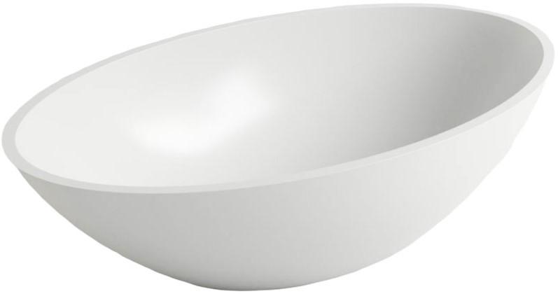 Раковина накладная 590х355х165мм, без отверст. для смесит., без перелива, д/к в цвет раковины в компл.,(иск.камень Soft rock цв.белый мат), Dione ZZ