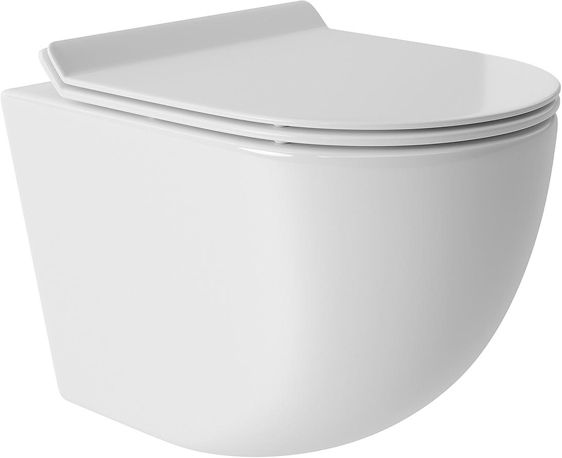 Унитаз подвесной 480х360мм, безободковый, смыв Tornado, сиденье с микролифтом, крепёж в компл., (цв.белый глянец), Ovo