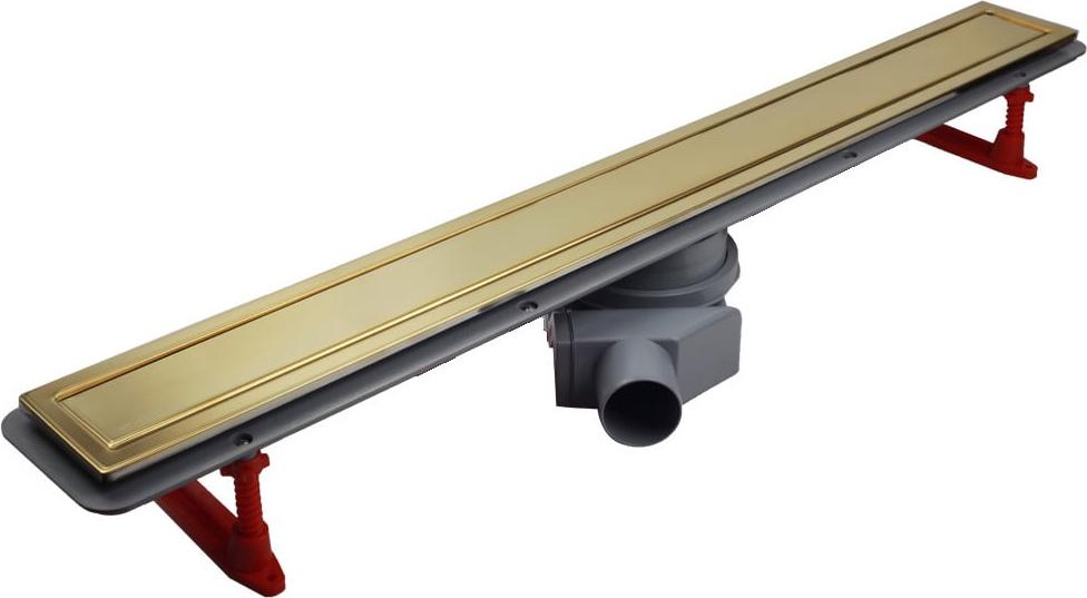 Дренажный канал 550хh71/117мм,готов компл,сифон d50 выход вбок 48л/мин,ножки, 2х сторон.решётка/полая под плитку(цв.золото 24К глянец)Prem Gold LineZZ