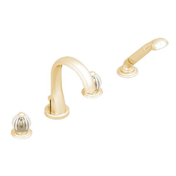 Смеситель для ванны, встраиваемый в борт на 4 отв., шланг, лейка в компл., (цв. золото (Dore)) Mandarine cristal clair ZZ