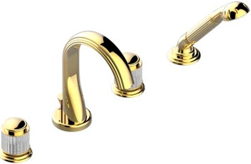 Смеситель для ванны, встраиваемый в борт на 4 отв., шланг, лейка в компл., (цв. золото (Dore)) Jaipur Aragonite ZZ