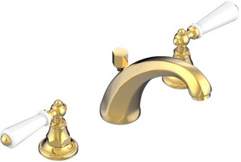 Смеситель на раковину с высоким изливом, на 3 отв., с д.к. (цв. латунь (Luxbrass), ручки белые)  Charleston a manettes ZZ