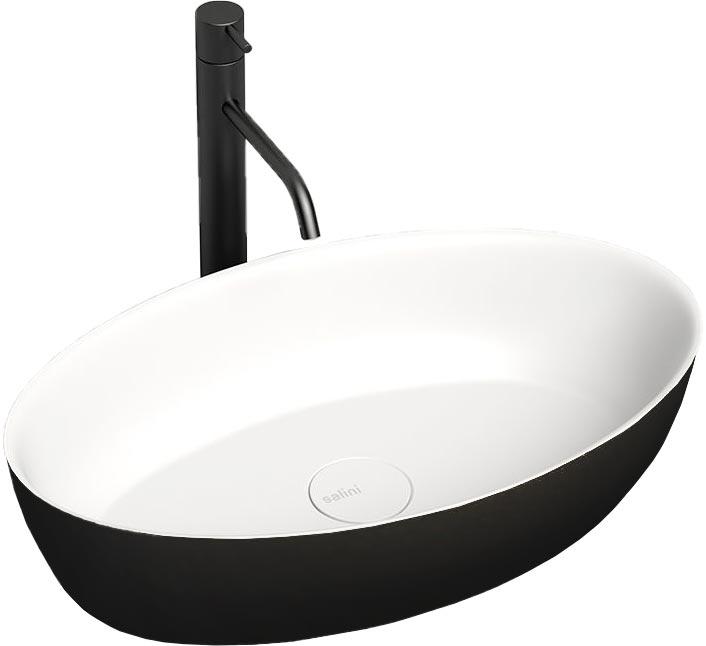 Раковина накладн.овальн.580х350х150мм, без отв.д/смесит.,перелива, без донного клапана, литой камень S-Stone матовый, цв.RAL9011 снаружи, Alda 01 ZZ