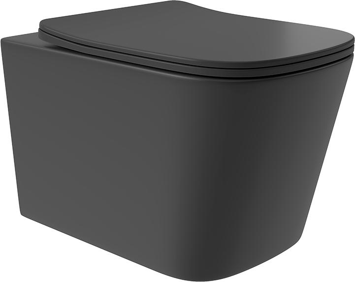 Унитаз подвесной 525х345мм, безободковый, смыв Tornado, сиденье с микролифтом, крепёж в компл., (цв.черный матовый), Macio Plus ZZ