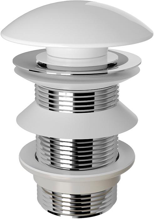 Донный клапан для сливного отверстия раковин/биде без перелива, Push-Open, G 1 1/4, (крышка слива керамика цв.белый глянец), Aqueduto ZZ