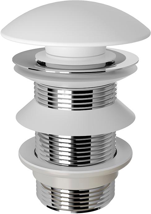 Донный клапан для сливного отверстия раковин/биде без перелива, Push-Open, G 1 1/4, (крышка слива керамика цв.белый матовый), Aqueduto ZZ