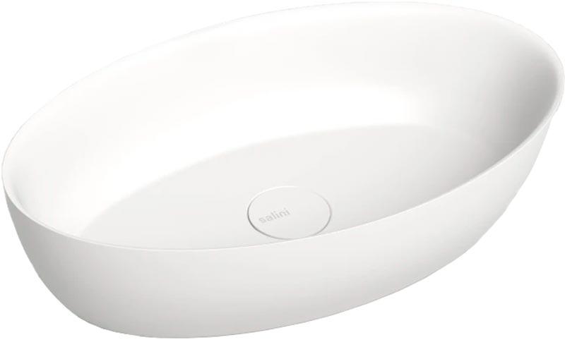 Раковина накладная овальная 580х350х150мм, без отв.д/смесителя, перелива, литой камень S-Sense глянец цв.белый, Alda 01