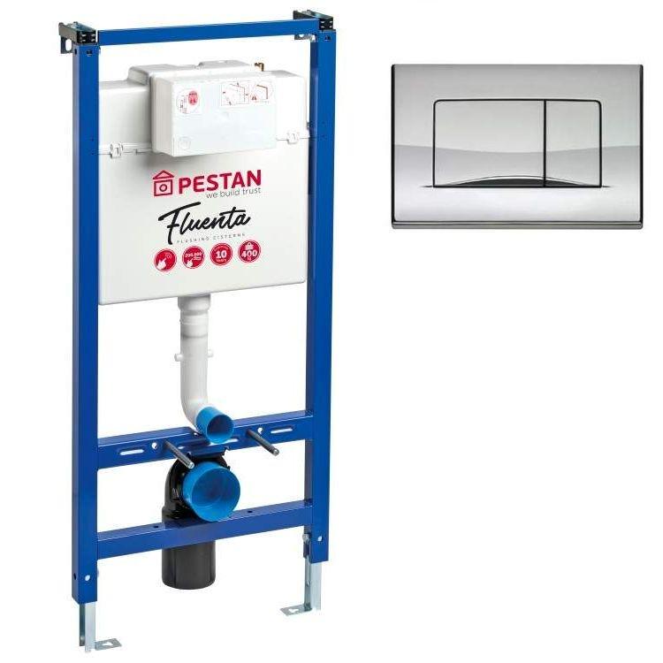 Комплект для установки подвесного унитаза, (застенный модуль, крепёж, панель 2-го смыва пластик Active, цв.ХРОМ), Pestan Fluenta