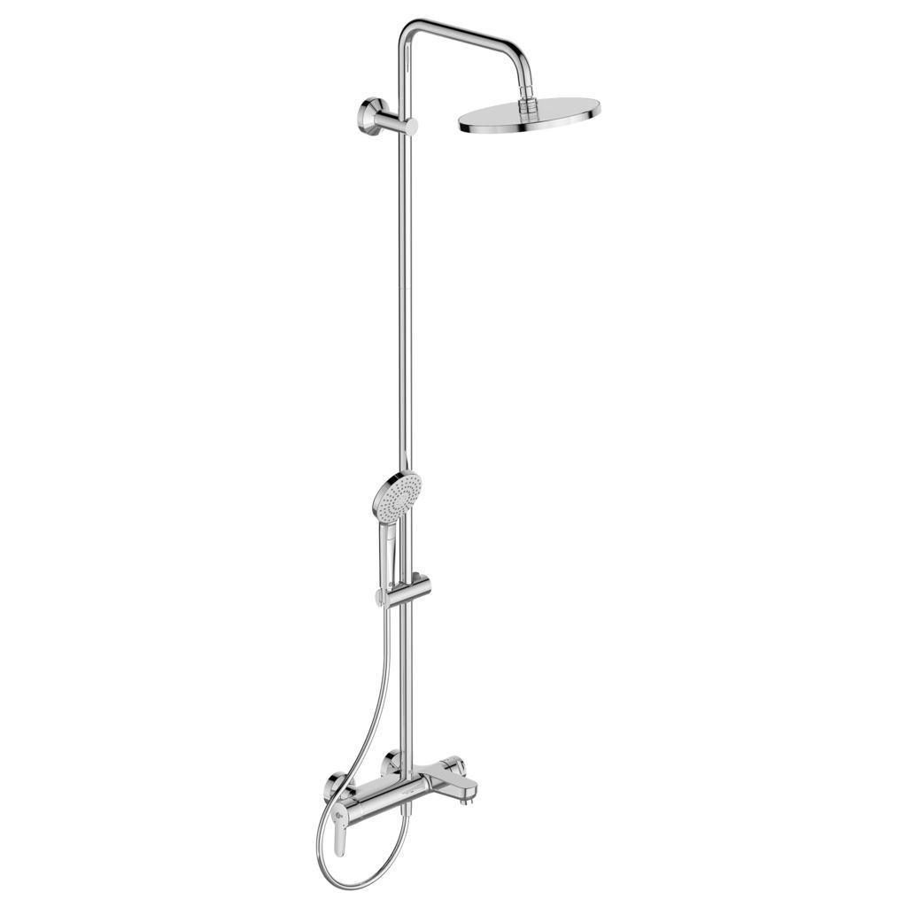 Смеситель для ванны, со стационарным круглым верхним душем 250мм(пластик), шланг, душ лейка в компл, (цв.хром), Idealrain Eco Evo SL ZZ