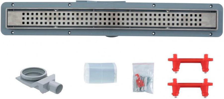 Дренаж.канал 550мм, готовый компл, сифон d50 вых.вбок 48л/мин,затвор(сухой/гидро),мин h монтаж 52мм, 2х стор.вставка цв.мат.хром c перф/под плитку, ZZ