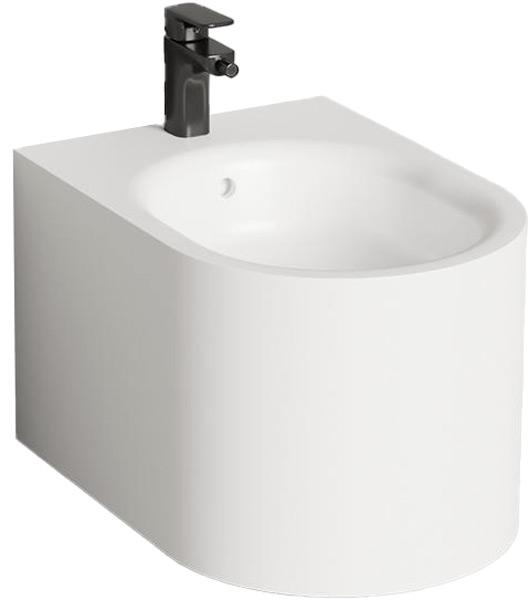 Биде подвесное 530х410х360мм, литой камень S-Stone, матовый цв.белый, крышка слива, сифон, крепеж в компл., Gemelli ZZ