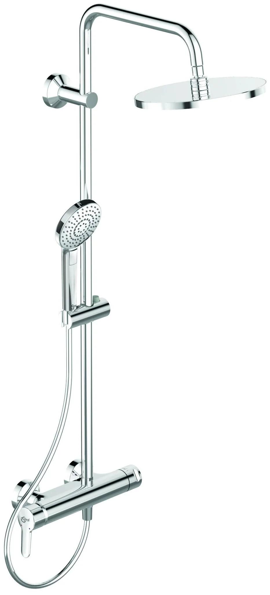 Смеситель для душа, со стационарным круглым верхним душем 250мм(пластик), шланг, душ лейка в компл, (цв.хром), Idealrain Eco Evo SL ZZ