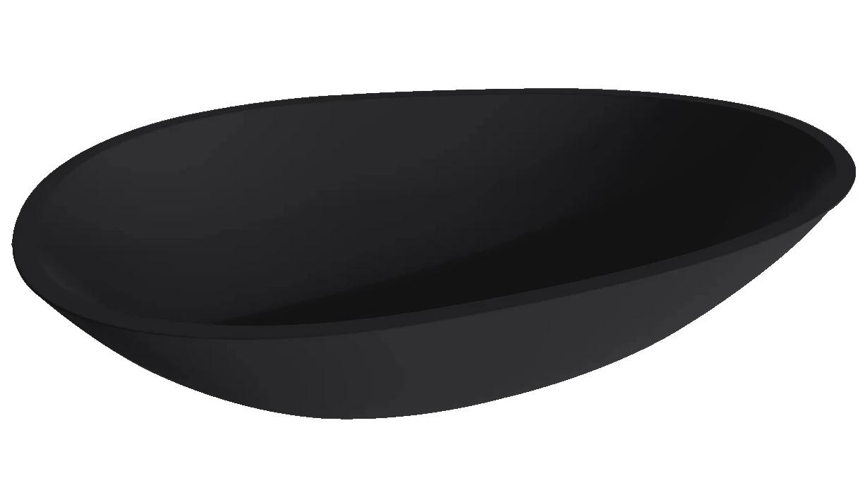 Раковина накладн. на столешн,овал.580х345хh140мм,без отв.д/смес,без перелива,литой камень S-Stone, матов цв.RAL9004 сигнальн.черный полностью,Paola ZZ