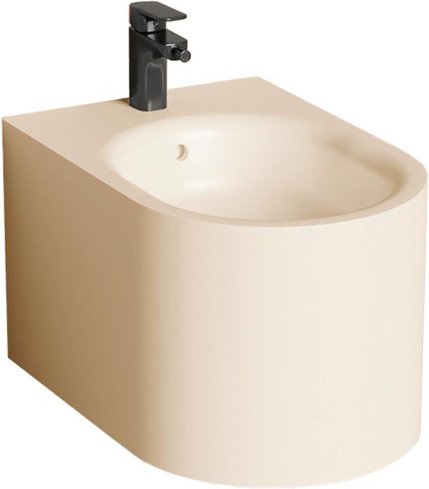 Биде подвесное 530х410х360мм, литой камень S-Stone, матовый цв.RAL1014, крышка слива, сифон, крепеж в компл., Gemelli ZZ