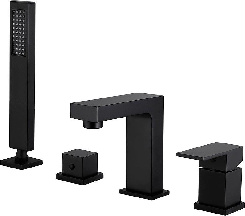 Смеситель для ванны, встраиваемый на борт, на 4 отверстия, с душ.гарнитуром и внутр.частью, (цв.черный матовый), Daheim ZZ