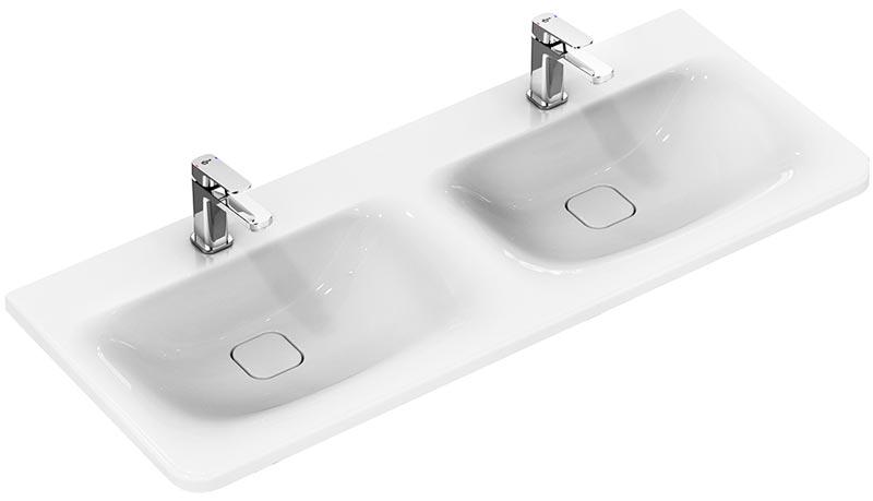 Раковина двойная 1200х490мм, с 2 отв.д/смесит. (керамическая накладка слива в компл.)  Tonic IIZZ