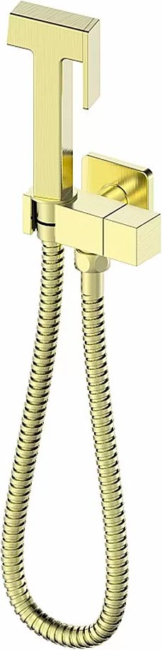 Гигиенический душ, встраиваемый, на одну воду, готовый комплект: лейка, шланг, кронштейн, (цв.браш.золото), Wonzon & Woghand ZZ