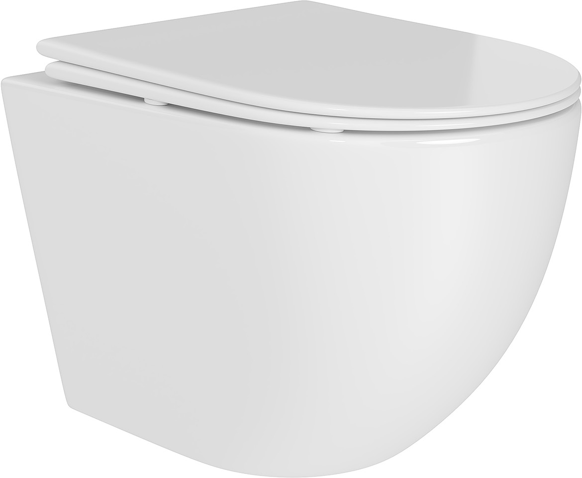 Унитаз подвесной 480х360мм, безободковый, смыв Tornado, сиденье с микролифтом, крепёж в компл., (цв.белый глянец), Ovo Daily