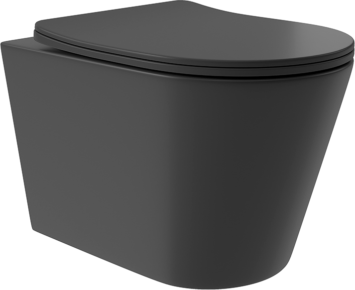 Унитаз подвесной 520х365мм, безободковый, смыв Tornado, сиденье с микролифтом, крепёж в компл., (цв.черный матовый), Cone Tornado ZZ