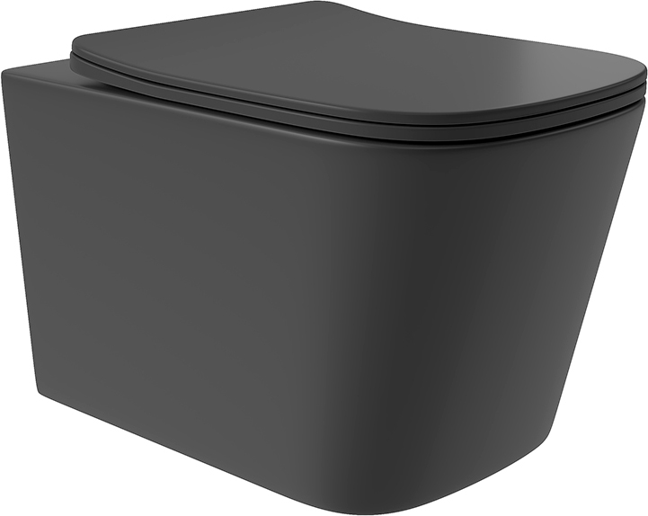 Унитаз подвесной 525х345мм, безободковый, смыв Tornado, сиденье с микролифтом, крепёж в компл., (цв.черный матовый), Macio Tornado ZZ