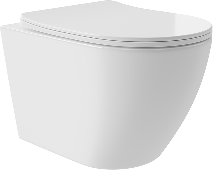 Унитаз подвесной 520х365мм, безободковый, смыв Tornado, сиденье с микролифтом, крепёж в компл., (цв.белый глянец), Ovo Tornado