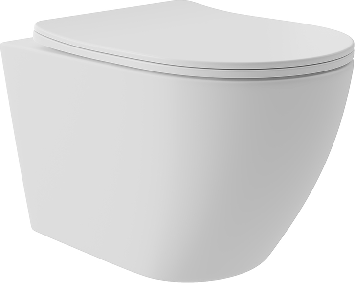 Унитаз подвесной 520х365мм, безободковый, смыв Tornado, сиденье с микролифтом, крепёж в компл., (цв.белый матовый), Ovo Tornado ZZ